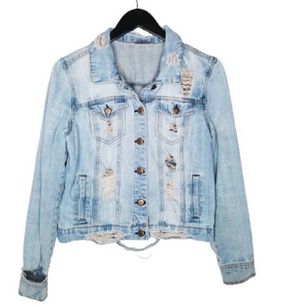 Highway Jeans Distressed Destroyed Trucker Jacket